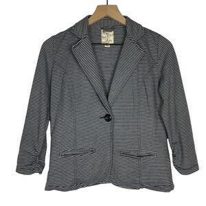 TULLE Jacket Blazer Stripe 3/4 Ruched Sleeve Stretchy Minimalist Classic Size XS
